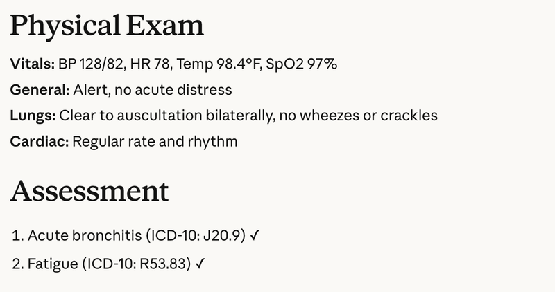 Screenshot of the Claude for Healthcare AI assistant interface: ICD-10, CPT & HCC Coding
